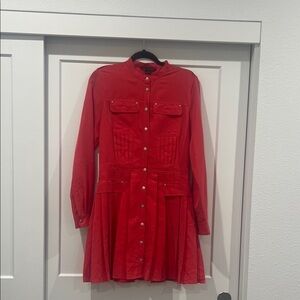 Armani Exchange Red Button-Down Long Sleeve Dress